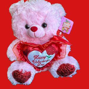 12” Pink Red Heart Teddy Bear Plush I Love You Happy Valentine’s Day Star Gift